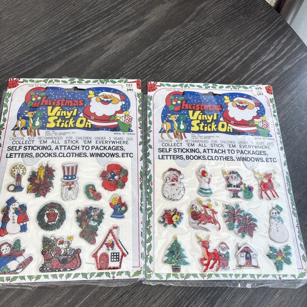 Vintage Christmas Puffy Stickers Vinyl 1980s Set of 2